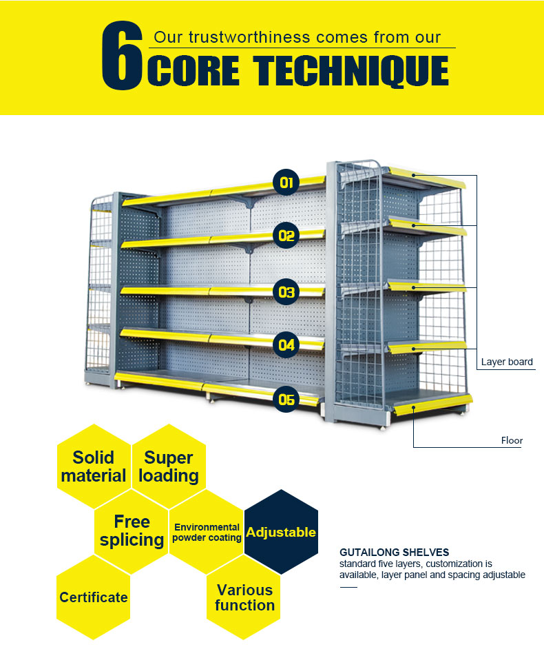 Double Sided Supermarket Gondola Shelf